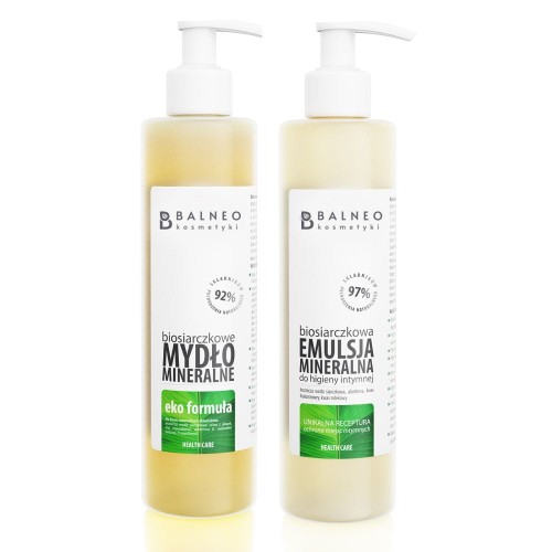 zestaw: mydło mineralne w płynie, 250ml + emulsja mineralna do higieny intymnej, 250ml